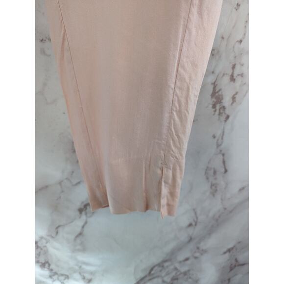 J Jill Pant Women Medium Petite Pink Linen Pull On Minimal Crop Capri Elastic - Picture 4 of 9